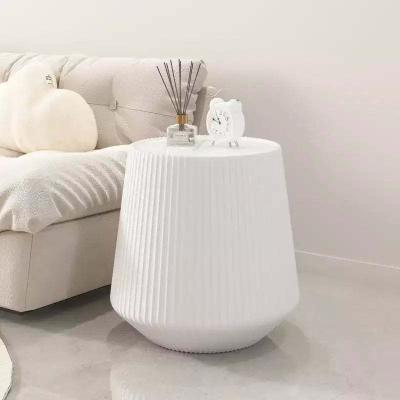 Round-Shaped Leather Coffee Table with Sintered Stone Top and Microfiber Leather Wrap