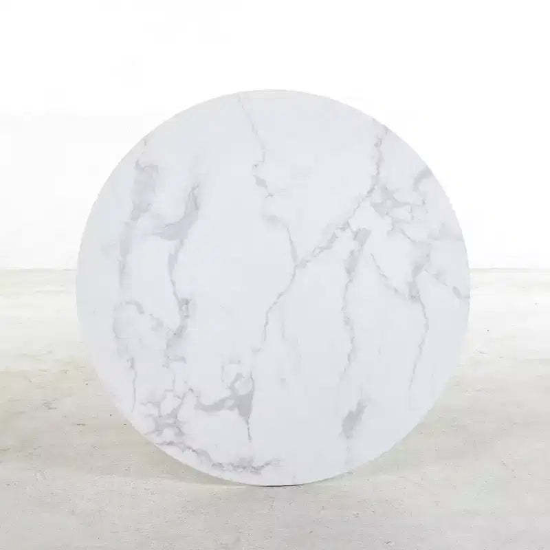 42.1-inch Mid-Century Dining Table with Round MDF Table Top and Cross Leg, White Marble Color, for 4-6 People