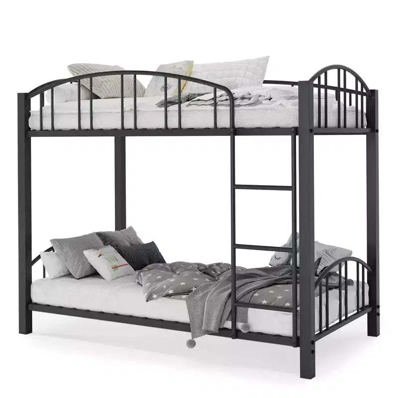 Heavy Duty Twin Over Twin Metal Bunk Bed - Sturdy Steel Frame & Arched Guardrail - Safety Ladder, Space-Saving, Modern Bedroom Furniture