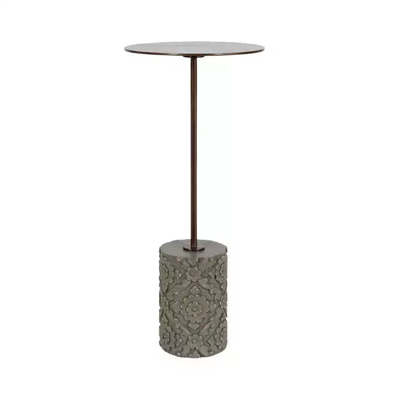 Kate and Laurel Joya Carved Wood and Metal Drink Table, 10x10x22, Green