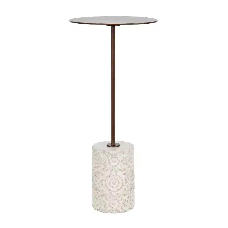 Kate and Laurel Joya Carved Wood and Metal Drink Table, 10x10x22, White