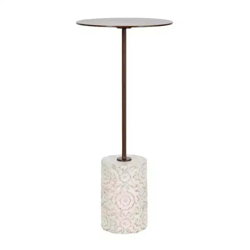 Kate and Laurel Joya Carved Wood and Metal Drink Table, 10x10x22, White
