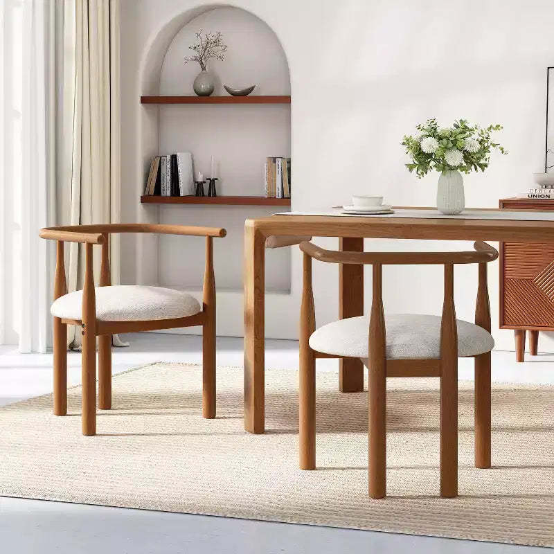 GDFStudio Katya Mid-Century Modern Rubberwood Upholstered Dining Chairs with Curved Backrest (Set of 2)