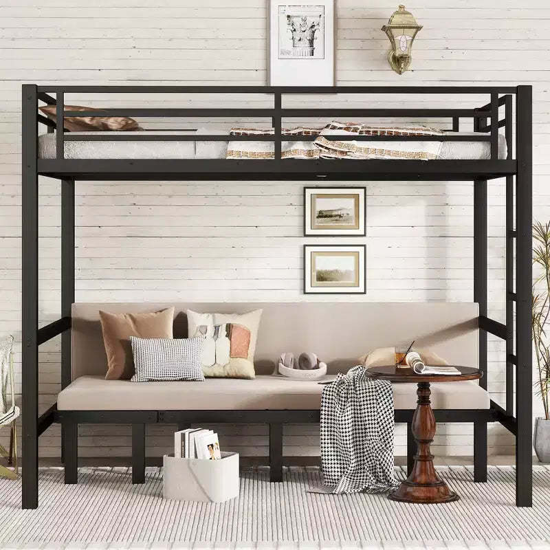 GDFStudio Arpita Modern Metal Bunk Bed with Safety Rails and Three Independent Pull-Out Sections