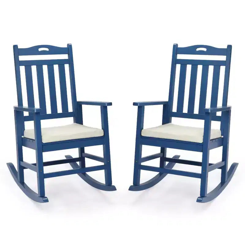 Karl Home | Solid Wood Patio Rocking Chairs with Off-white Cushions (Set of 2)