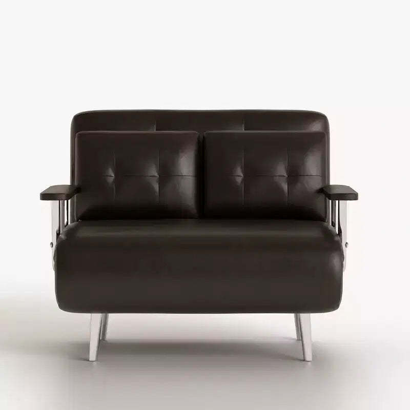 59 in. Mid Century Modern Cognac Faux Leather Convertible Sofa Bed with High Density Foam and Hidden Support Legs Gaoyangjiaju