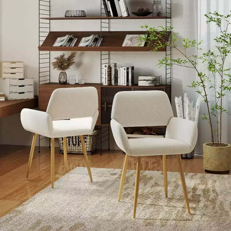 FurnitureR 2-Pack Upholstered Dining Chairs with Arms, Modern Accent Chairs with Ergonomic Curved Back and Wood-Look Legs for Kitchen & Living Room