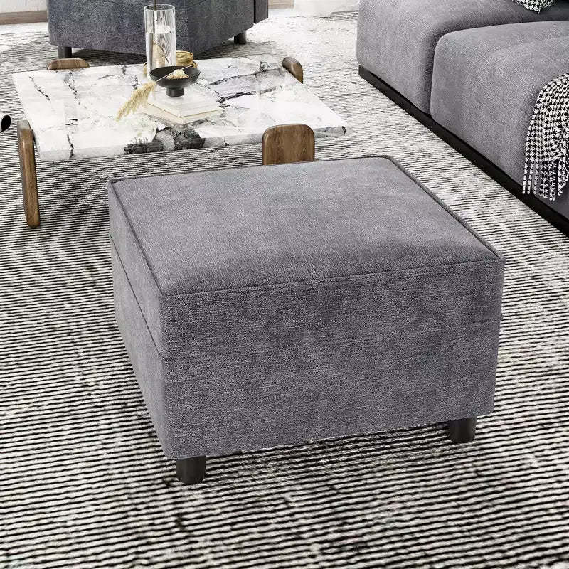 26.4 inches Chenille Storage Module for Sectional Sofa, Square Ottoman Module for Sectional Sleeper Sofa, for Couch Living Room Dark Grey, Grey