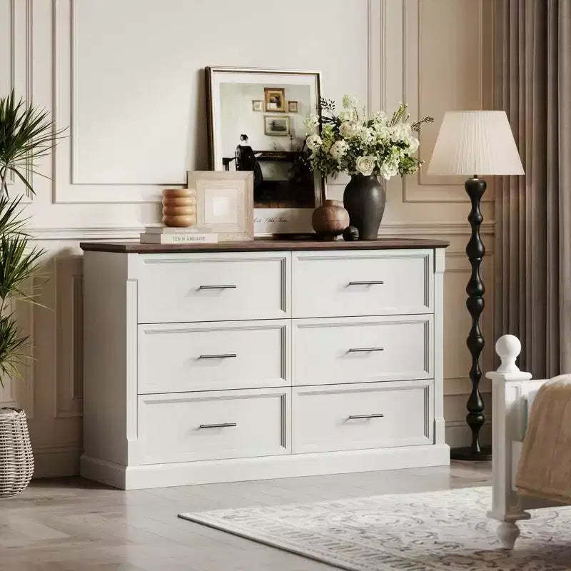 47 Farmhouse Dresser with 6 Drawers, Rustic Wooden Storage Organizer for Bedroom, Living Room, Hallway, and Entryway