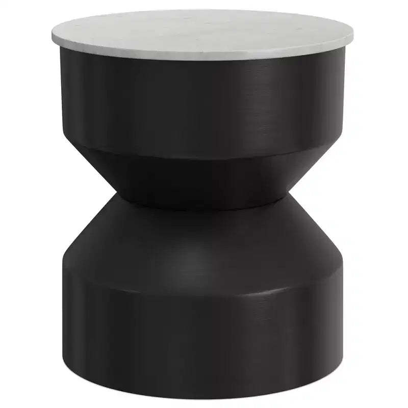 Dolly 16 inch Wide Genuine Marble Top Modern Metal End Table in Black/White, Assembled
