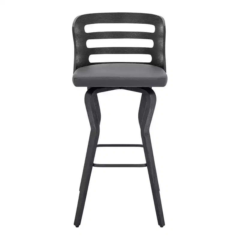 HomeRoots 29 Gray And Black Faux Leather And Iron Swivel Low Back Bar Height Bar Chair