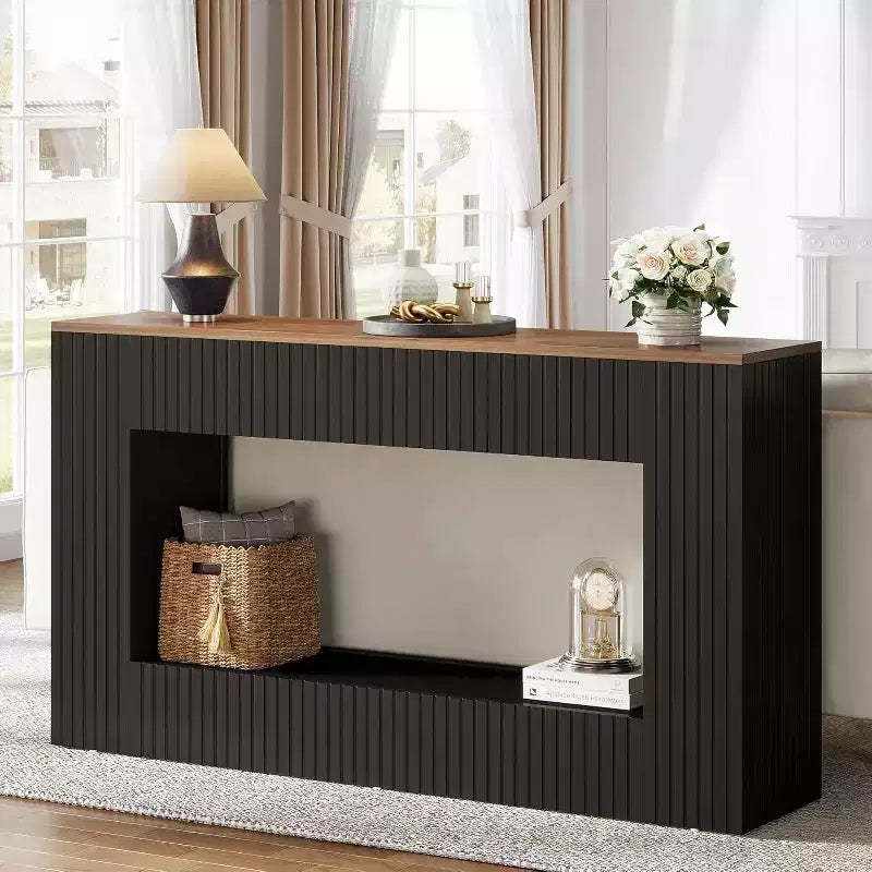 Lantine 55 Entryway Table, Modern Console Table with 2-Tier Storage, Narrow Sofa Furniture for Living Room, Entrance, Hallway, Black