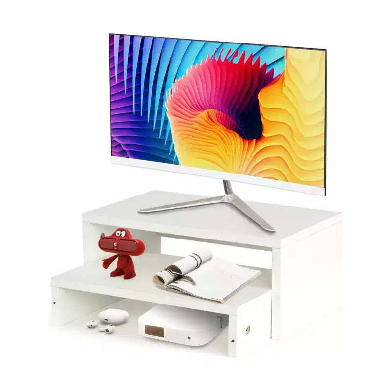 FurnitureR Dual-Tier Monitor Stand Riser, Ergonomic Computer Monitor Stand with Storage Shelf, Desk Organizer for Laptop, PC, and Office Supplies