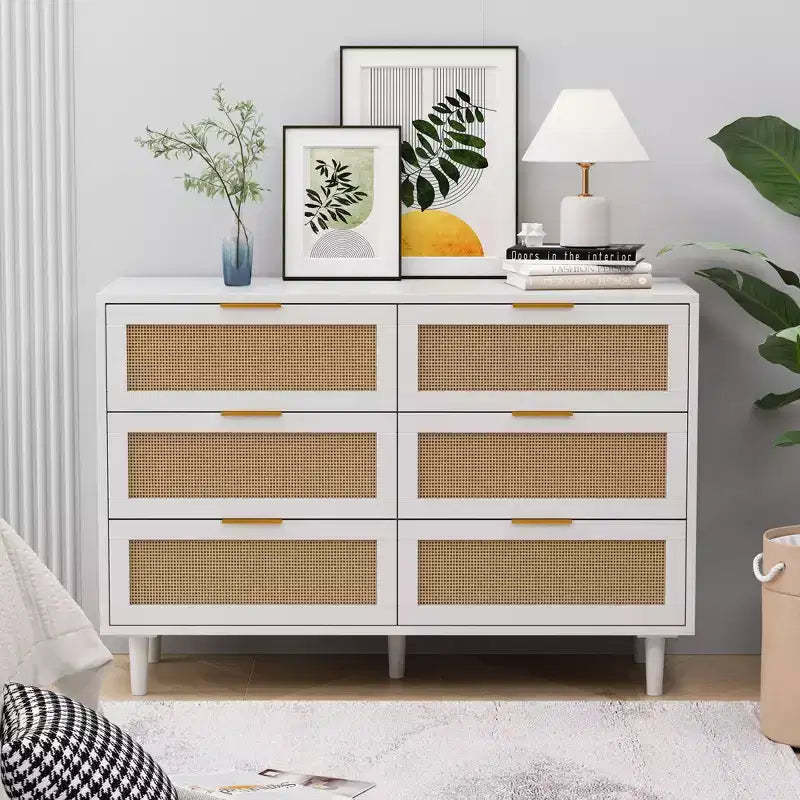 JVNOXK 43.316-Drawers Rattan Storage Cabinet Rattan Drawer,for Bedroom,Living Room,White