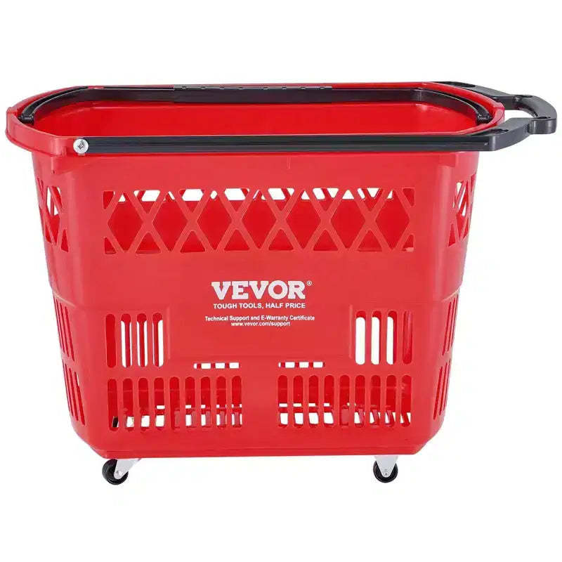 VIYET 6PCS 39L Plastic Rolling Storage Carts with Handles, Red - Ideal for Supermarkets, Retail Stores, Grocery Shopping