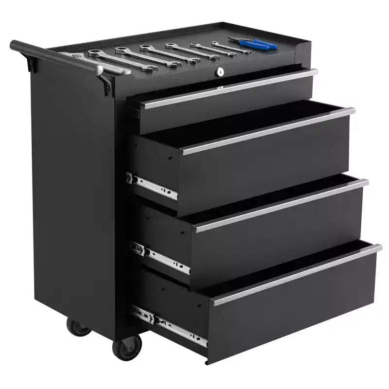 Heavy-Duty Rolling Tool Chest with 4 Lockable Drawers, Featuring a Sturdy Metal Cabinet and Smooth-Wheeling Mobility