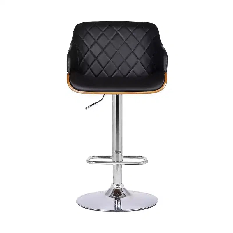 HomeRoots 25 Black And Silver Faux Leather And Iron Swivel Low Back Adjustable Height Bar Chair