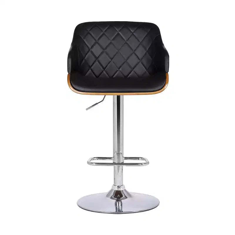 HomeRoots 25 Black And Silver Faux Leather And Iron Swivel Low Back Adjustable Height Bar Chair