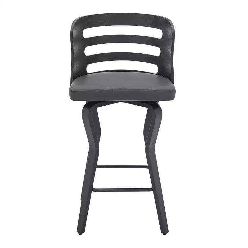 HomeRoots 25 Gray And Black Faux Leather And Iron Swivel Low Back Counter Height Bar Chair