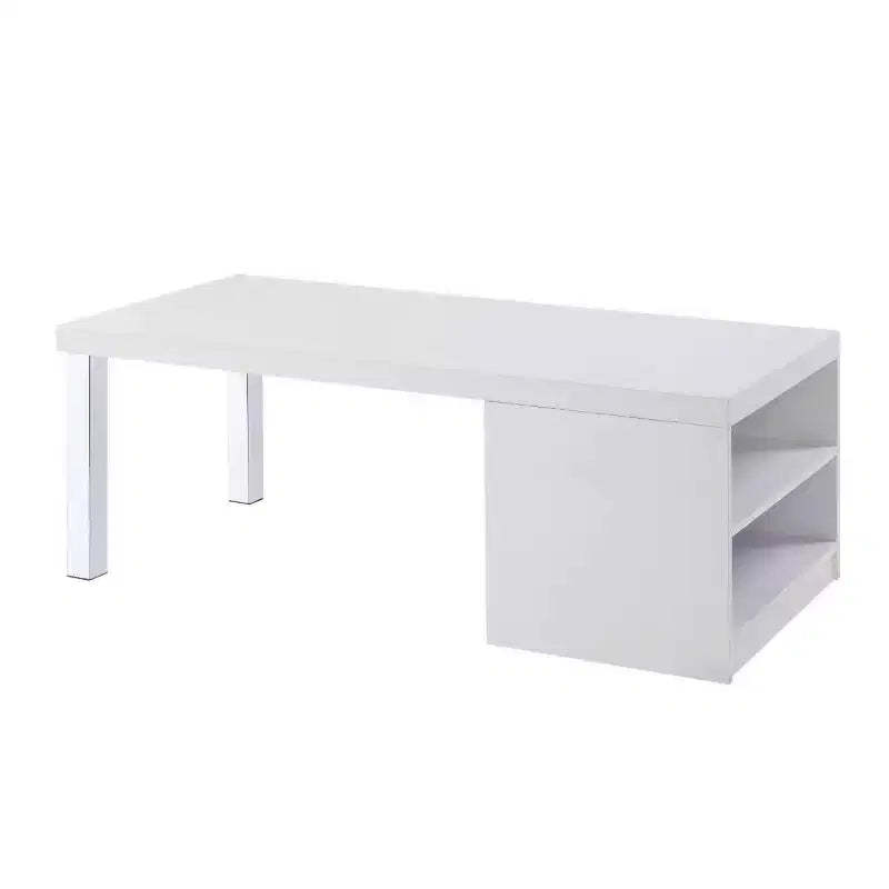 HomeRoots 47 White and Silver Wood And Metal Frame Coffee Table With Shelf