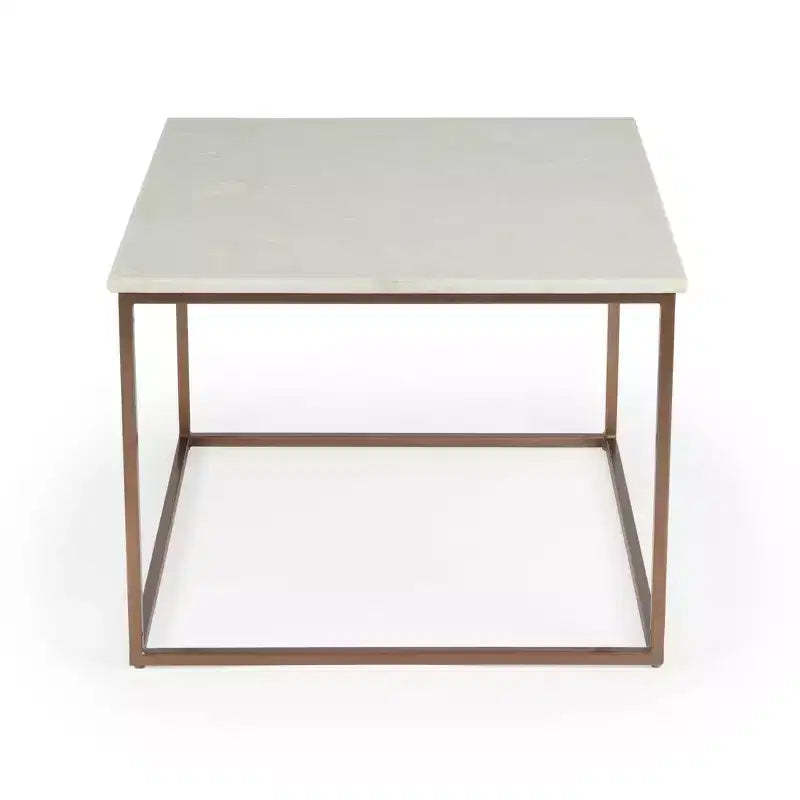 HomeRoots 24 White and Copper Genuine Marble and Metal Square Coffee Table