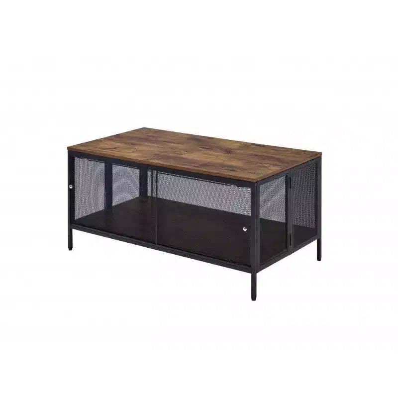HomeRoots 41 Brown and Black Wood And Metal Frame Coffee Table With Shelf