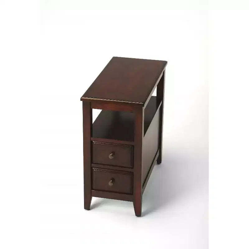HomeRoots 24 Dark Brown Manufactured Wood End Table With Two Drawers And Shelf