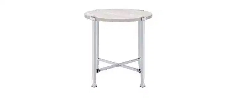 HomeRoots 24 Chrome And White Oak Manufactured Wood And Metal Round End Table