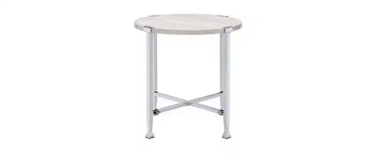 HomeRoots 24 Chrome And White Oak Manufactured Wood And Metal Round End Table