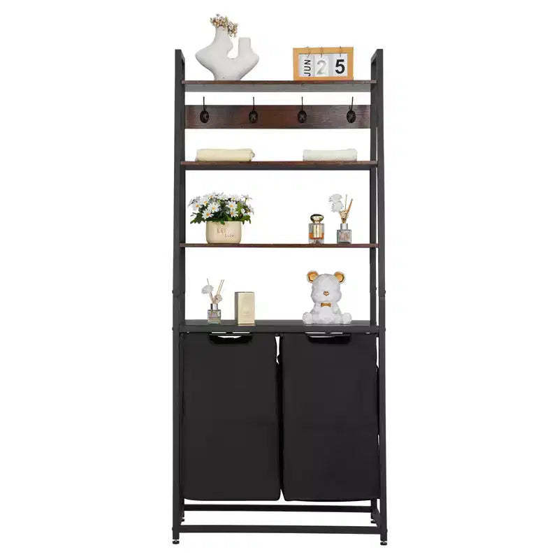 VEVOR 4 Tiers Laundry Sorter, Tall Laundry Hamper with Shelves and Hooks, 2 Section Freestanding Basket Organizer Storage, Black