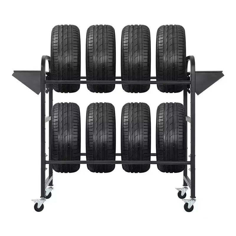 Tire Rack, 500 lb Capacity, Adjustable Rolling tire Storage Rack with 2 Shelves & 4 Swivel Casters for Garage, SUV & Truck Tires, Black