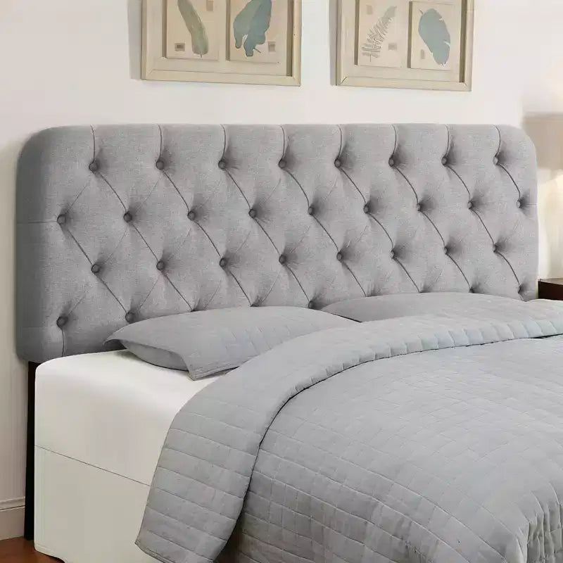 Bekrvio Queen Upholstered Headboard Button Diamond Tufted Solid Wood Bed Headboard with Metal Legs, Adjustable Height, Grey