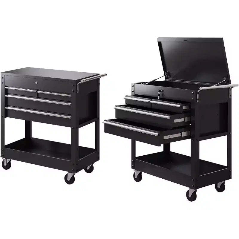 4-Drawer Rolling Tool Chest,with Lock,Powder-Coated, Multi-Tier Drawers,Multi-Tier Toolbox Organizer, Shelves and Mobile Storage
