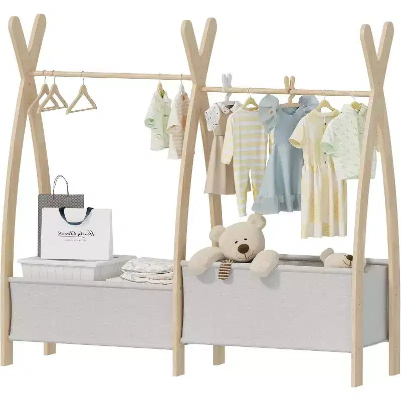 BALHAM TRADE-Girls Clothing Rack Double Hanging Rod 2 Tier Storage Shelves Two Storage Boxes