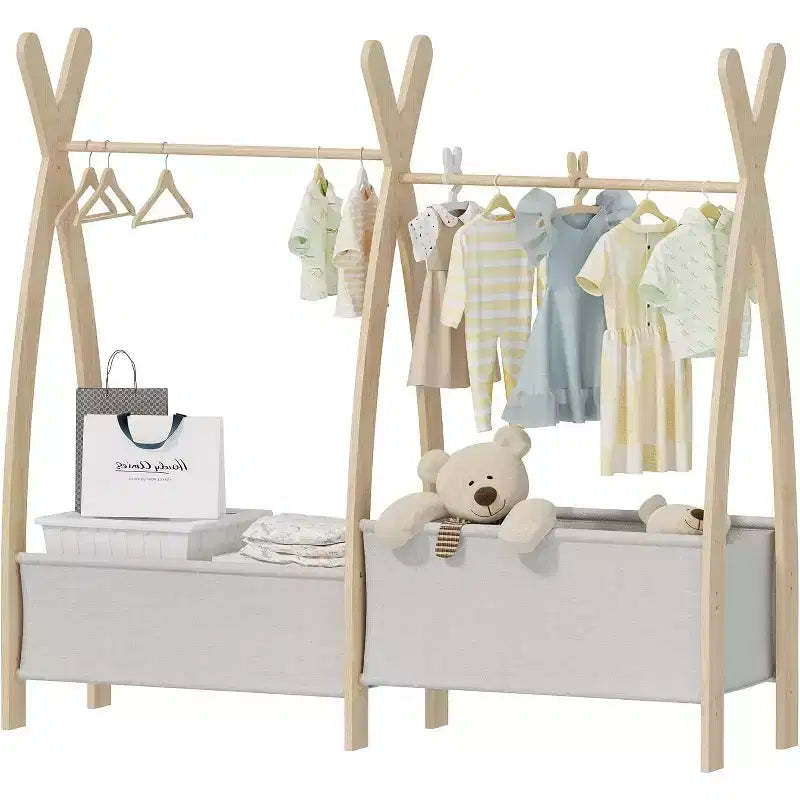 BALHAM TRADE-Girls Clothing Rack Double Hanging Rod 2 Tier Storage Shelves Two Storage Boxes