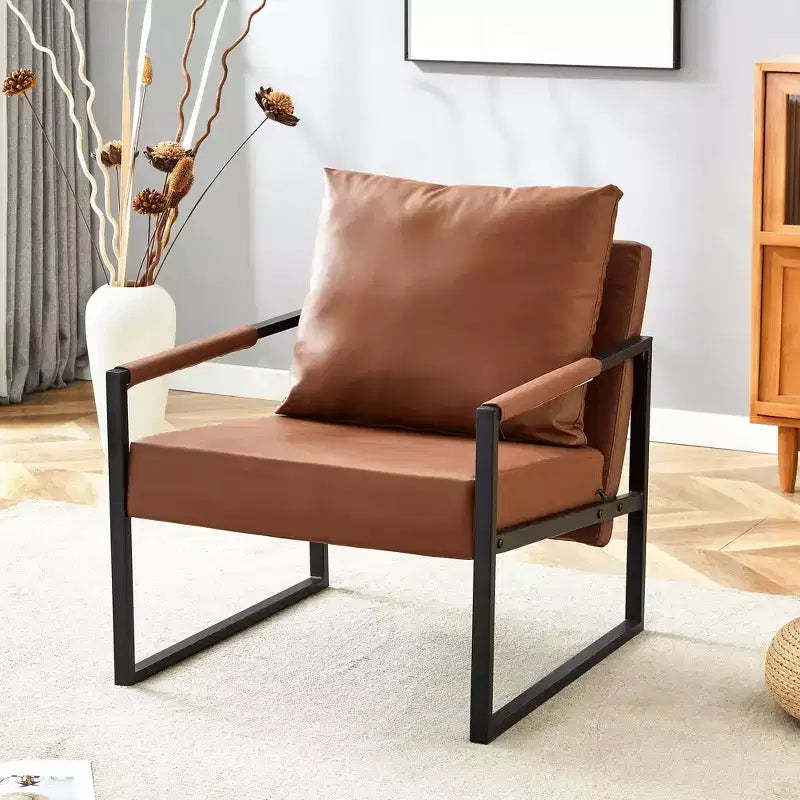 Ora Maison Classic PU Leather Accent Chair  Ergonomic Modern Industrial Chair with Sturdy Metal Frame for Living Room & Office, Brown