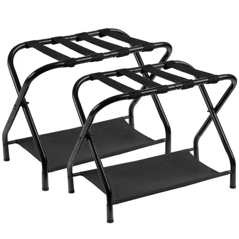 Narwey Luggage Rack, Pack of 2, Steel Folding Suitcase Stand with Storage Shelf for Bedroom, Hotel, Foldable Steel Frame