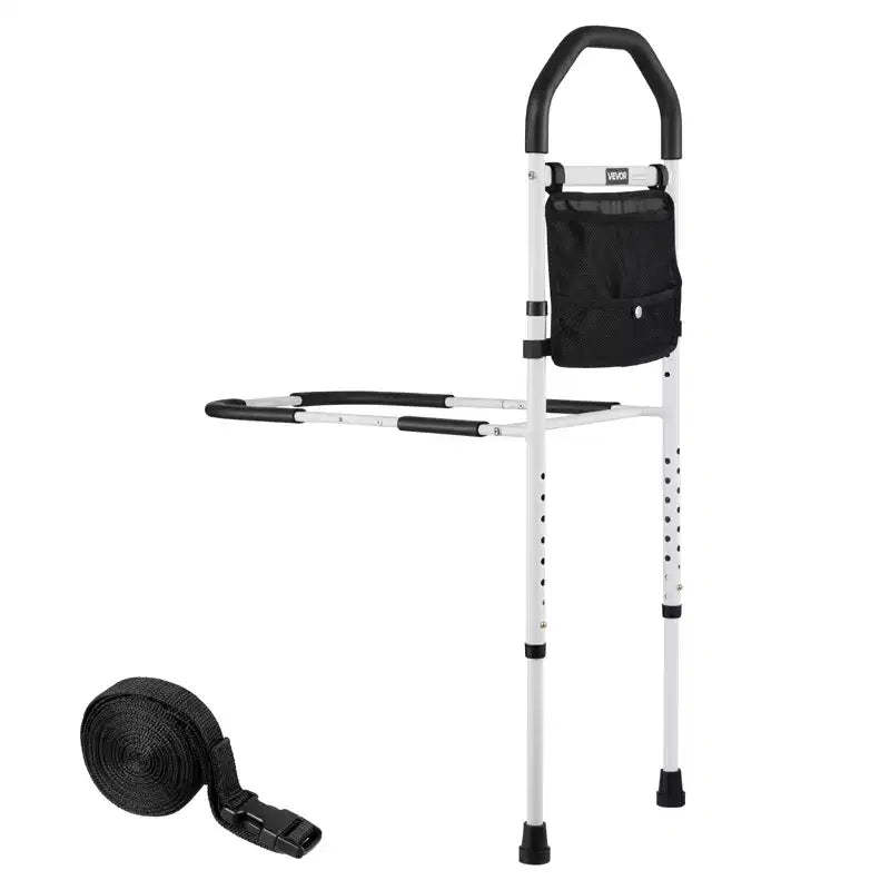 VEVOR Bed Rail for Elderly, Bedside Assist Rails with Supporting Leg and PU Handrail, Adjustable Height Carbon Steel Pipe Bedside Cane, Black+White