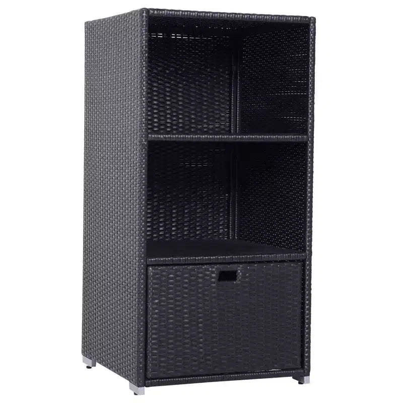 Poolside Towel Cabinet, Rattan Wicker with Storage,2-Tier Shelves and Bottom Drawer, for Pool, Patio Backyard, 47, Dark Brown
