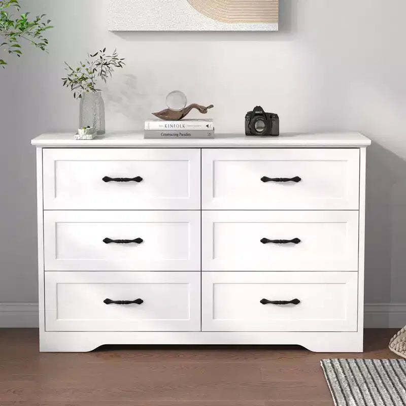 6-Drawer Wooden Dresser with Metal Handles, Farmhouse Modern Storage Chest of Drawers Organizer for Bedroom & Living Room