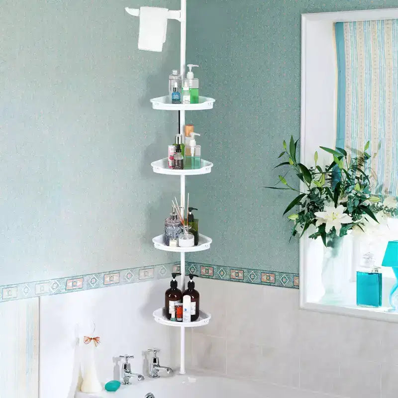 Corner Shower Caddy, Rust-Proof Bathroom Storage Organizer with 4-Tier Adjustable Shelves, Conner Shower Shelf with Rubber Pad, 101.6 Inch-122 Inch