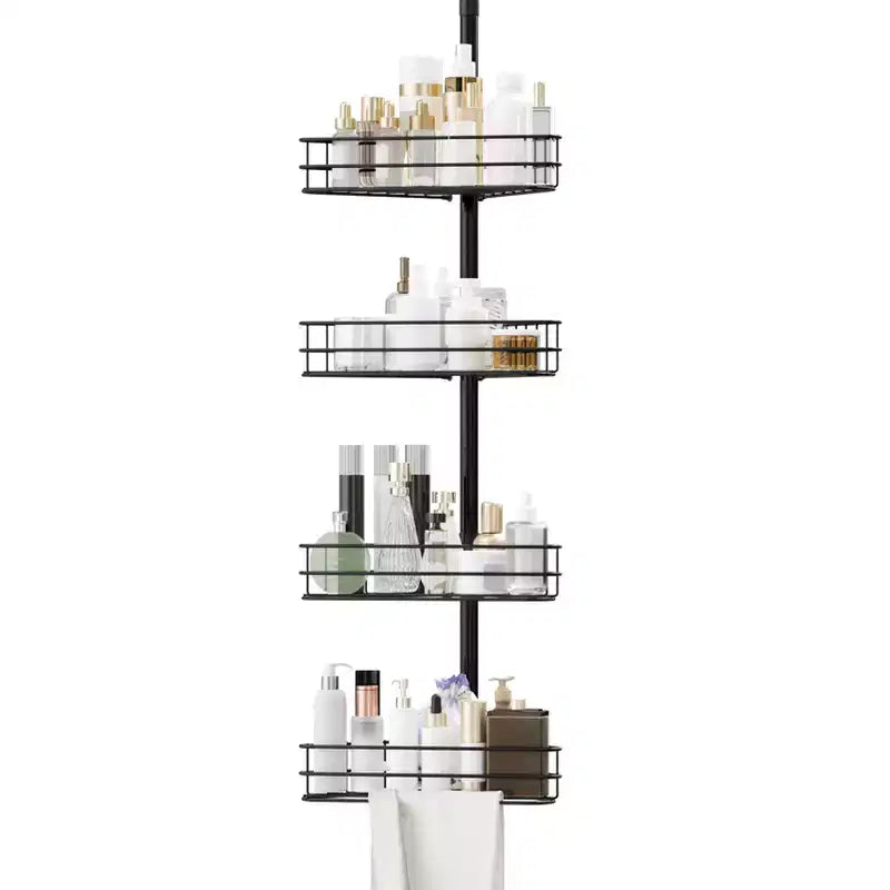 Adjustable Shower Corner for Bathroom, Floor Standing Bath Rack,4-Tier Rustproof Bathroom Organizer Shelves for Bathtub Shampoo Storage,black