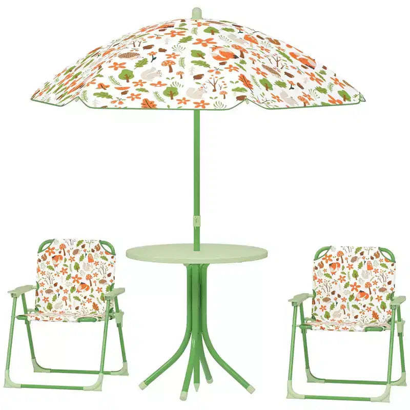 Kids Folding Picnic Table and Chair Set with Removable Umbrella Outdoor Patio Furniture
