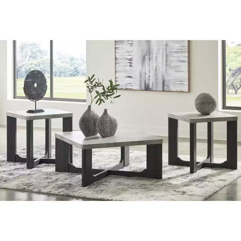 Signature Design by Ashley Sharstorm Occasional Table Set, Coffee Table and 2 End Tables, Two-Tone Gray
