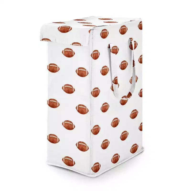 Sweet Jojo Designs Boy Foldable Laundry Hamper with Handles Watercolor Sports Football Theme Brown and White