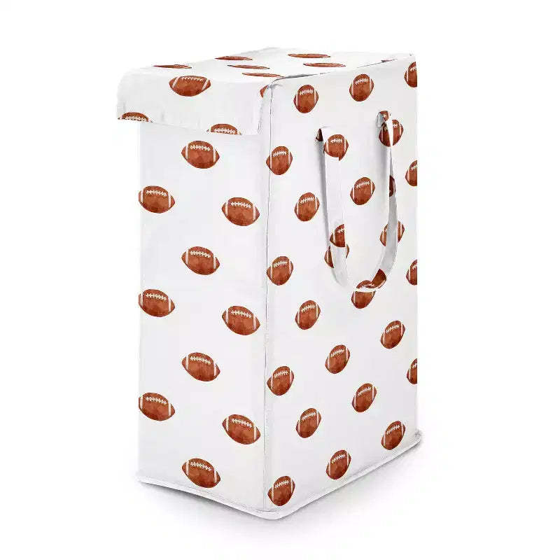 Sweet Jojo Designs Boy Foldable Laundry Hamper with Handles Watercolor Sports Football Theme Brown and White
