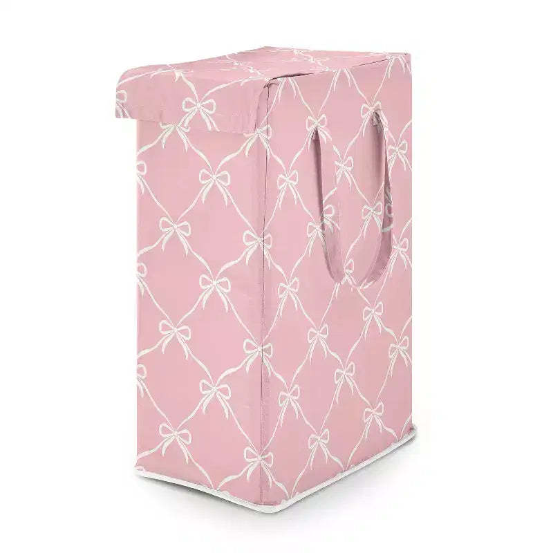 Sweet Jojo Designs Girl Foldable Laundry Hamper with Handles Ballerina and Ballet Bows Pink and White
