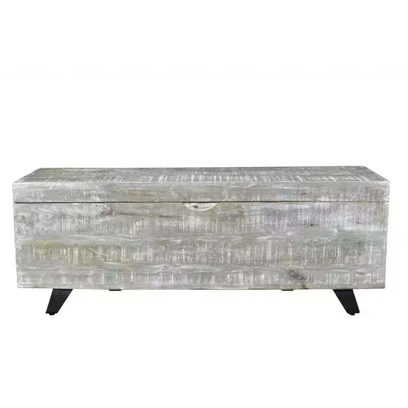 HomeRoots 46 Gray and Black Distressed Solid Wood Storage Bench with Flip Top