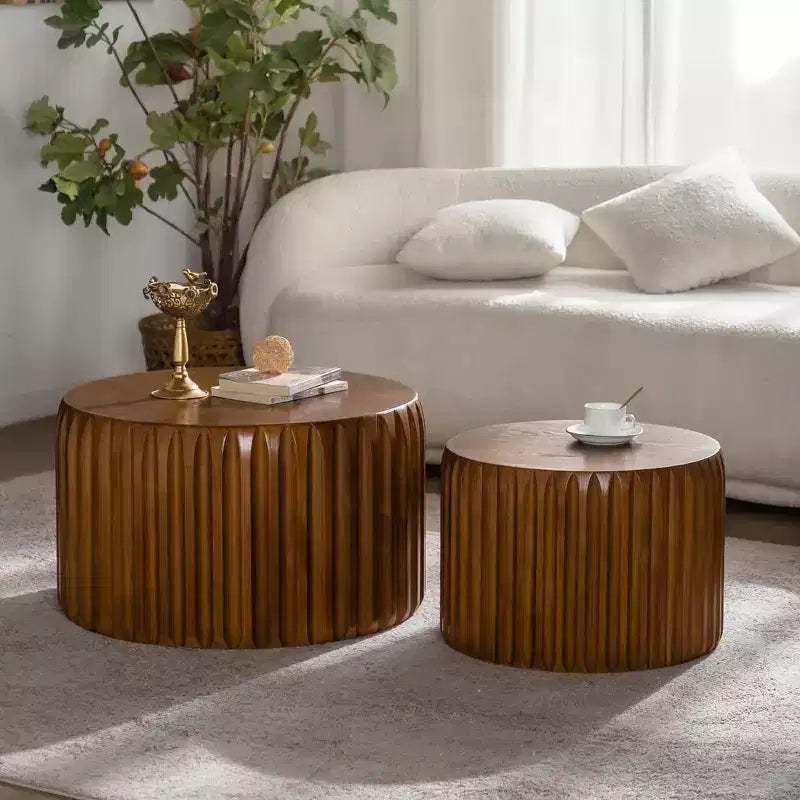 GDFStudio Philippa Mid Century Modern Round Wood Fluted Nesting Coffee Table (Set of 2)