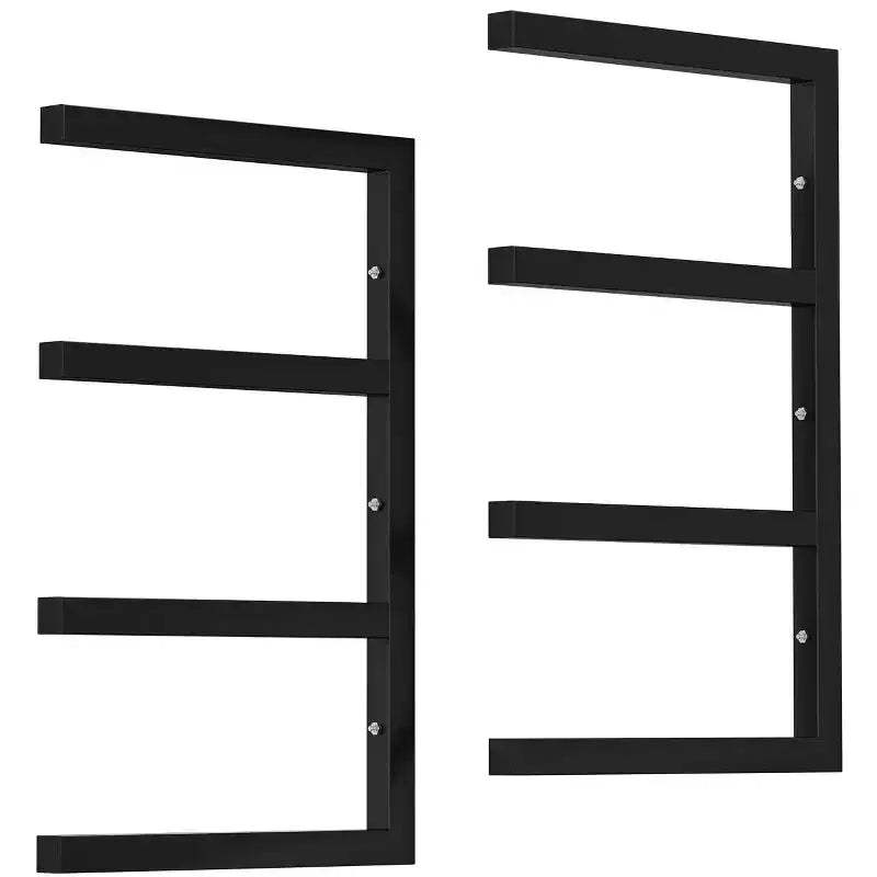Wall-mounted Wood Storage Rack, 2-piece Set, Heavy Duty Steel 4-story Wood Storage Rack, 800 lb Capacity, for Tool Shed, Workshop, Black